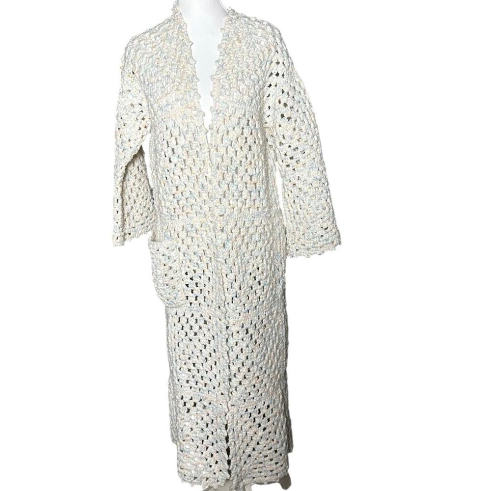 Crochet Handmade Pastel Medium Cottagecore Boho Hippie Long Duster Jacket